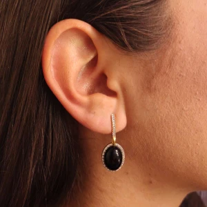 Brincos Ouro 18k, Onix E Diamantes