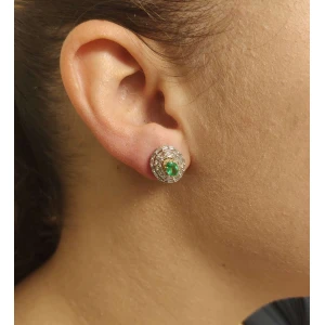 Brincos Ouro Branco 18K, Esmeraldas E Diamantes