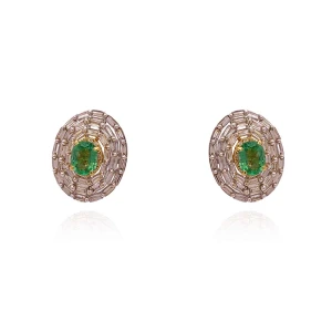 Brincos Ouro Branco 18K, Esmeraldas E Diamantes