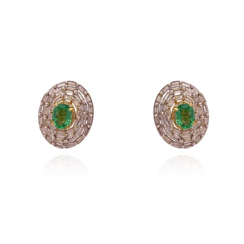 Brincos Ouro Branco 18K, Esmeraldas E Diamantes