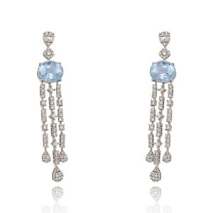 Brincos Ouro Branco, Águas Marinhas E Diamantes