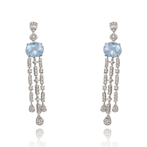 Brincos Ouro Branco, Águas Marinhas E Diamantes