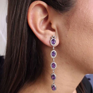 Brincos Ouro Branco, Ametistas E Diamantes