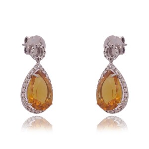 Brincos Ouro Branco, Citrinos E Diamantes