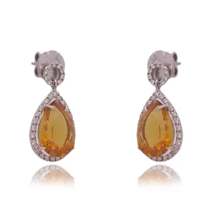 Brincos Ouro Branco, Citrinos E Diamantes