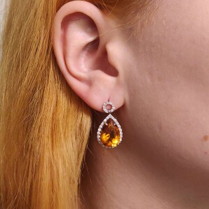 Brincos Ouro Branco, Citrinos E Diamantes