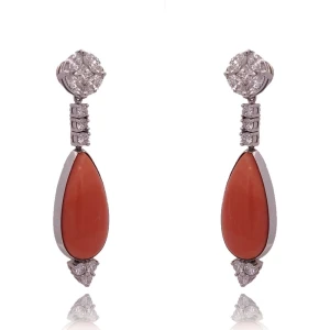 Brincos Ouro Branco, Corais E Diamantes
