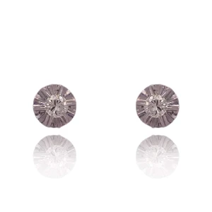 Brincos Ouro Branco E Diamantes Solitário