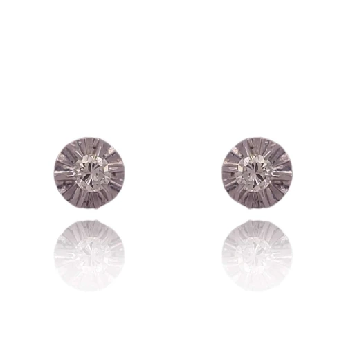 Brincos Ouro Branco E Diamantes Solitário