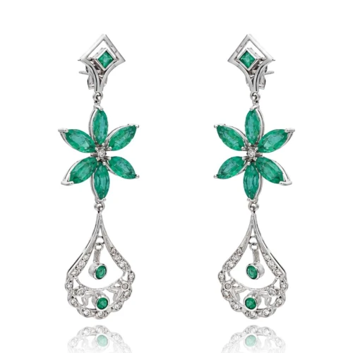 Brincos Ouro Branco, Esmeraldas E Diamantes