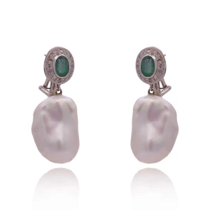Brincos Ouro Branco, Esmeraldas, Pérolas E Diamantes