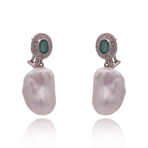 Brincos Ouro Branco, Esmeraldas, Pérolas E Diamantes