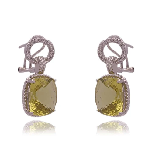 Brincos Ouro Branco, Peridotos E Diamantes