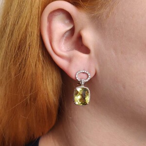 Brincos Ouro Branco, Peridotos E Diamantes