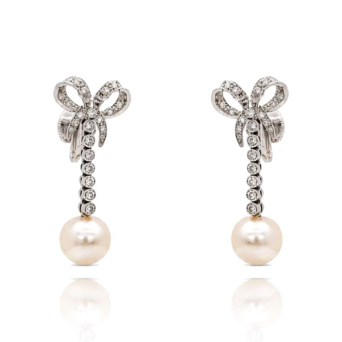 Brincos Ouro Branco, Pérolas E Diamantes