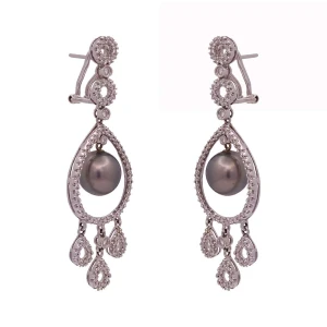 Brincos Ouro Branco, Pérolas E Diamantes Brincos Ouro Branco, Pérolas E Diamantes