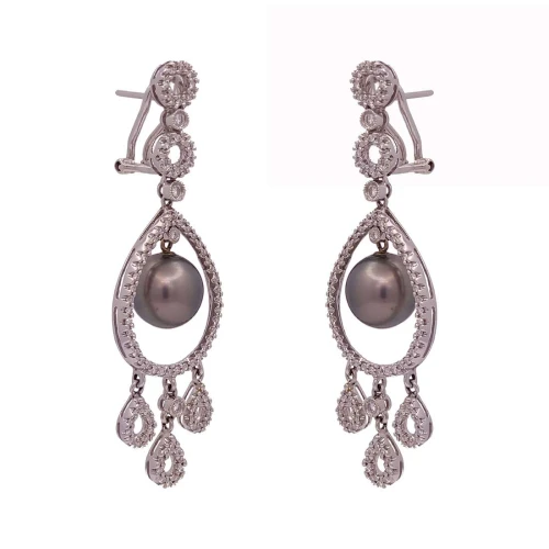 Brincos Ouro Branco, Pérolas E Diamantes