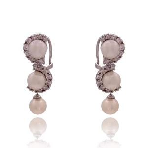 Brincos Ouro Branco, Pérolas E Diamantes