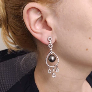 Brincos Ouro Branco, Pérolas E Diamantes Brincos Ouro Branco, Pérolas E Diamantes