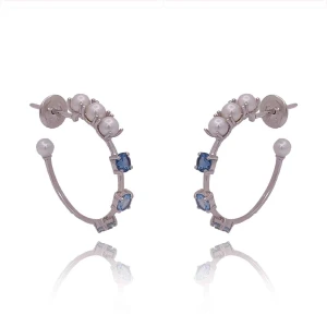 Brincos Ouro Branco, Pérolas E Topázios