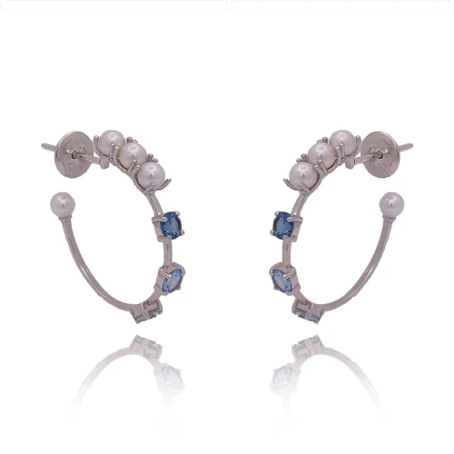 Brincos Ouro Branco, Pérolas E Topázios