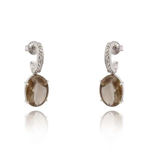 Brincos Ouro Branco, Quartzos E Diamantes