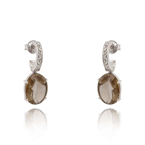 Brincos Ouro Branco, Quartzos E Diamantes
