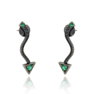 Brincos Ouro Branco Ródio Negro, Esmeraldas E Diamantes