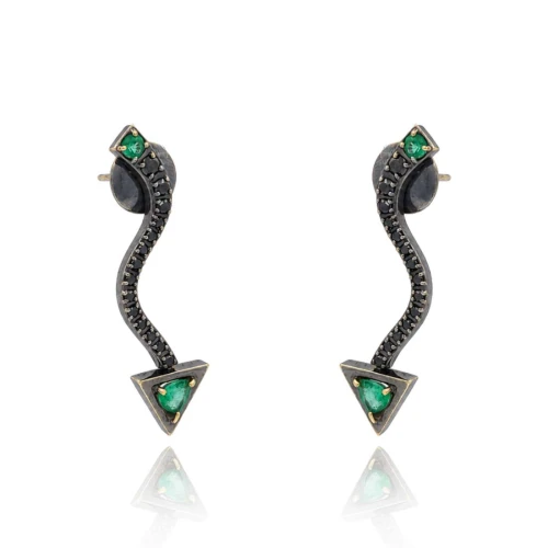 Brincos Ouro Branco Ródio Negro, Esmeraldas E Diamantes