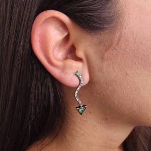 Brincos Ouro Branco Ródio Negro, Esmeraldas E Diamantes