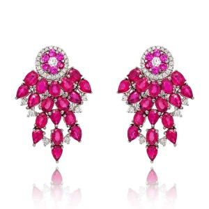 Brincos Ouro Branco, Rubis E Diamantes