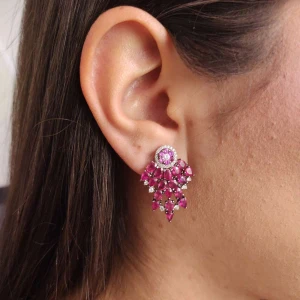 Brincos Ouro Branco, Rubis E Diamantes