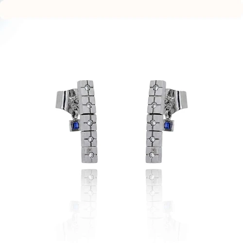 Brincos Ouro Branco, Safiras E Diamantes