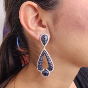 Brincos Ouro Branco, Safiras E Diamantes