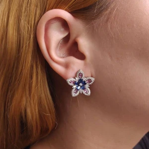 Brincos Ouro Branco, Safiras E Diamantes