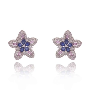 Brincos Ouro Branco, Safiras E Diamantes