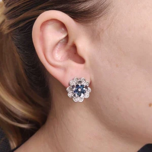 Brincos Ouro Branco, Safiras E Diamantes Brincos Ouro Branco, Safiras E Diamantes