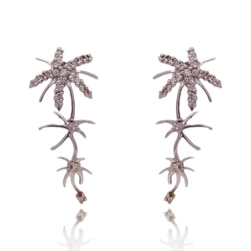 Brincos Ouro Branco e Diamantes