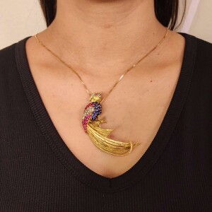 Broche Ouro 18K, Rubis, Safiras e Diamantes
