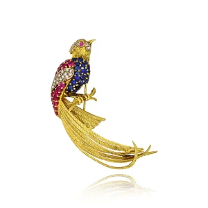 Broche Ouro 18K, Rubis, Safiras e Diamantes