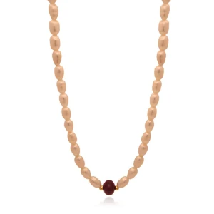 Colar Com Detalhes Em Ouro 18K, Pérolas E Rubi