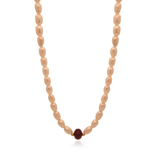 Colar Com Detalhes Em Ouro 18K, Pérolas E Rubi