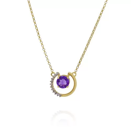 Colar Ouro 18K, Ametista E Diamantes