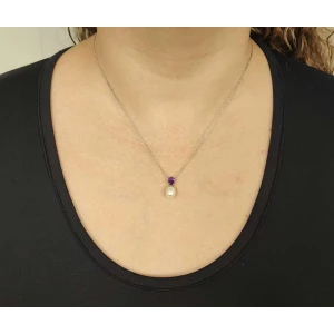 Colar Ouro 18K, Ametista E Pérola