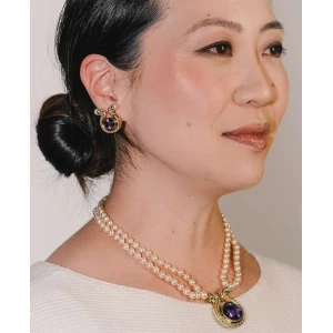 Colar Ouro 18K, Ametista, Pérolas E Diamantes