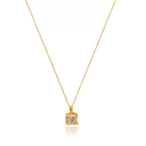 Colar Ouro 18K E Diamante Ponto De Luz