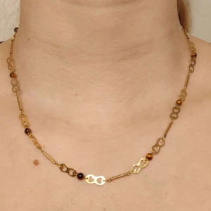 Colar Ouro 18K E Olhos De Tigre
