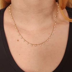 Colar Ouro 18K E Pérolas Monte Carlo