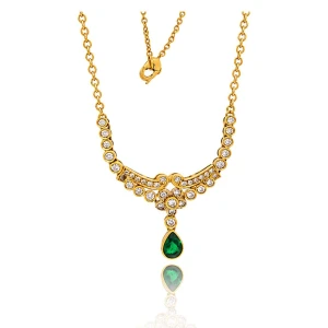 Colar Ouro 18K, Esmeralda E Diamantes