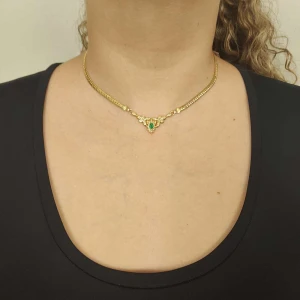 Colar Ouro 18K, Esmeralda E Diamantes